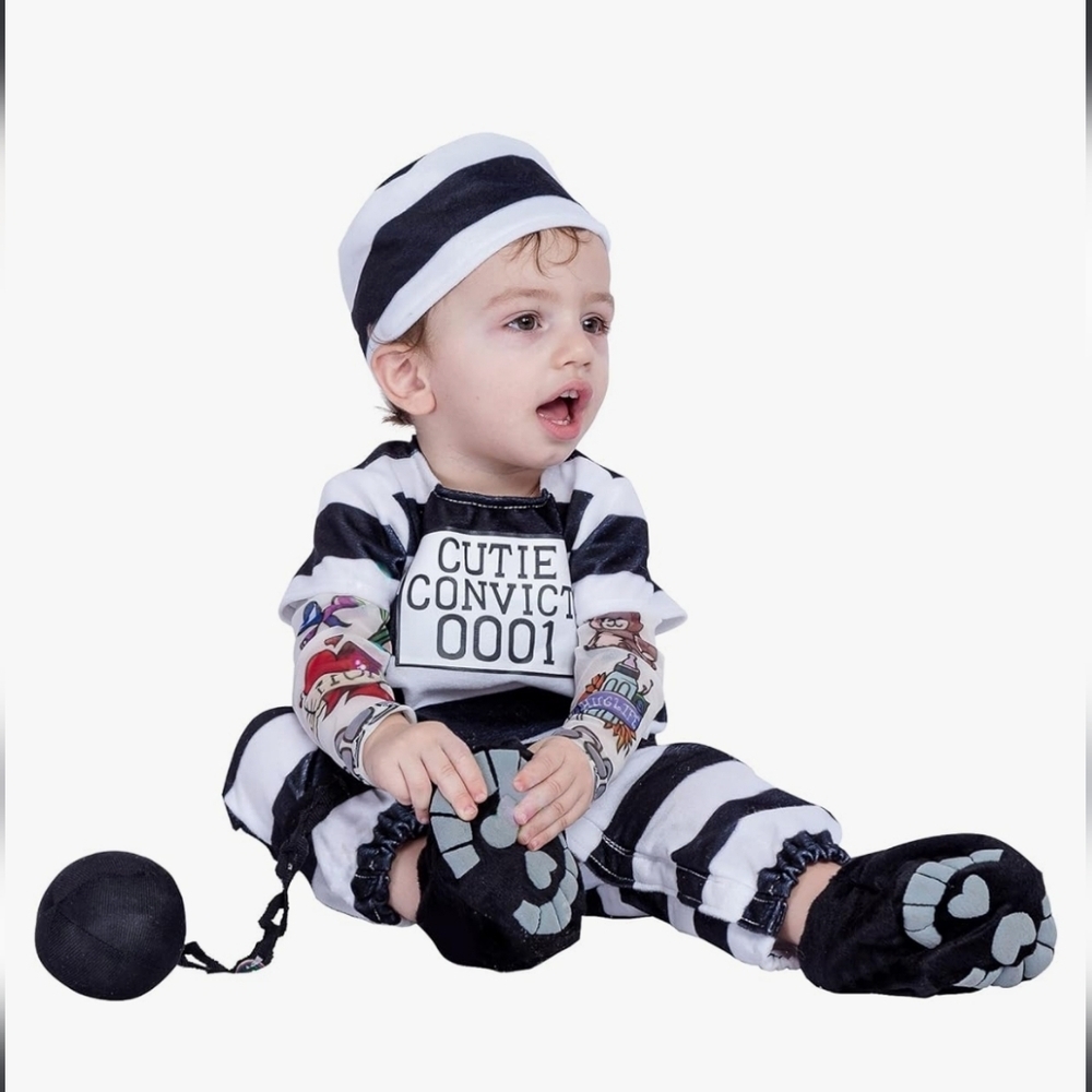 Prisoner Convict Costume w/ Tattoo Sleeves by Spooktacular Creations Size 6-12 M